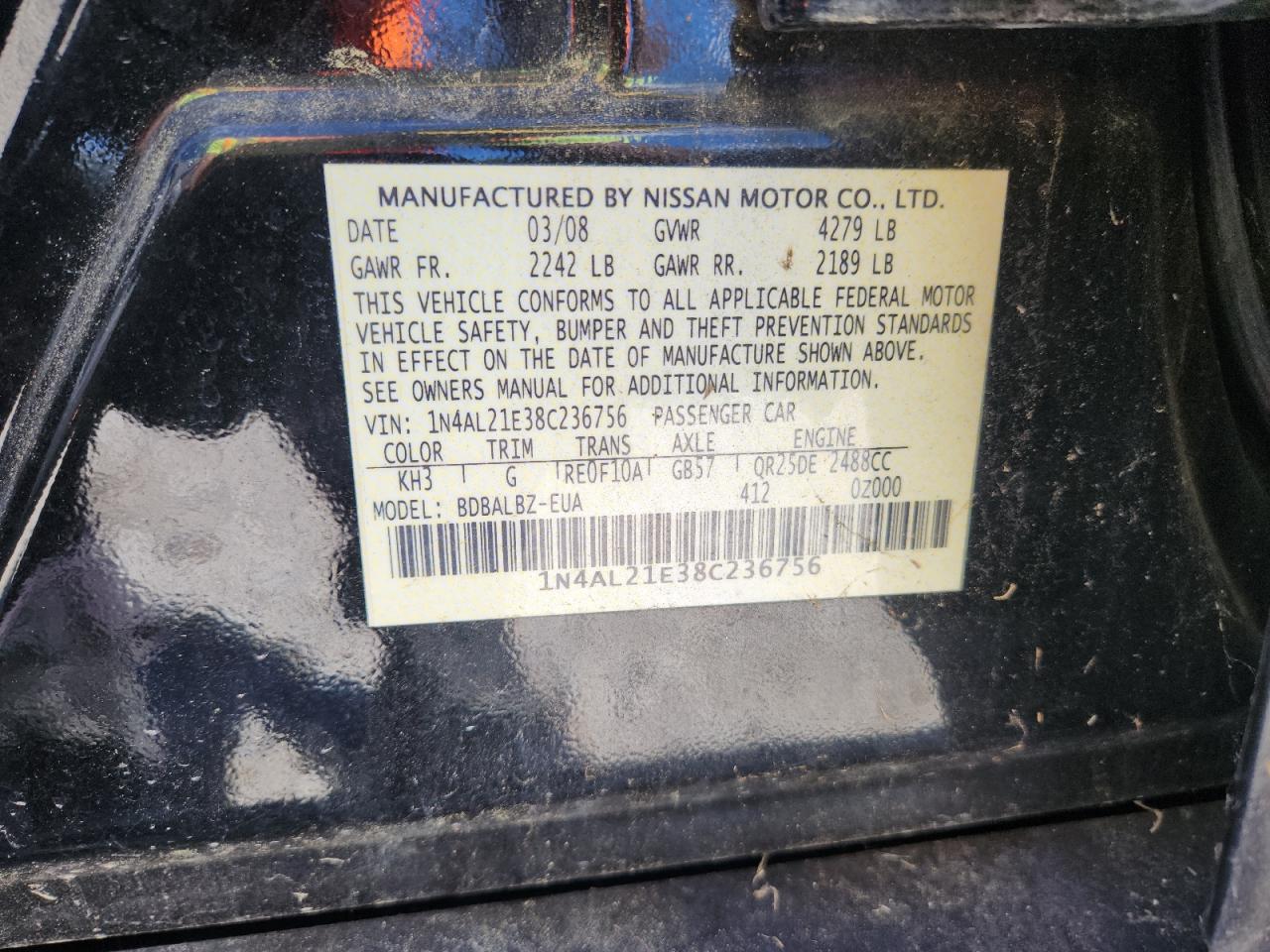 Lot #3302727023 2008 NISSAN ALTIMA 2.5