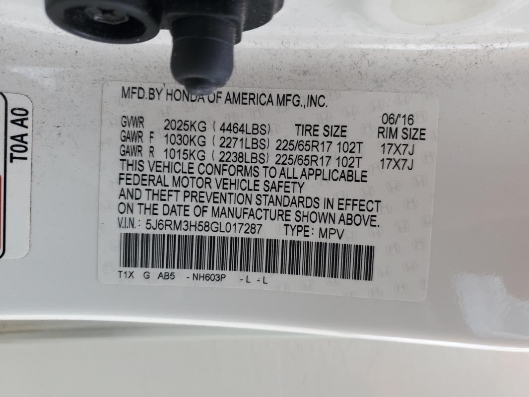 2016 HONDA CR-V EX - 5J6RM3H58GL017287