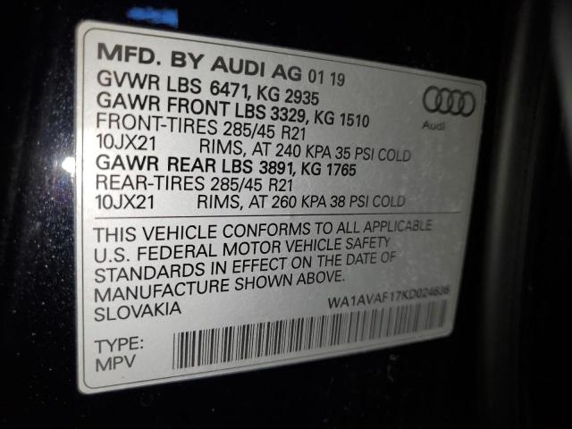 2019 AUDI Q8 PREMIUM WA1AVAF17KD024636