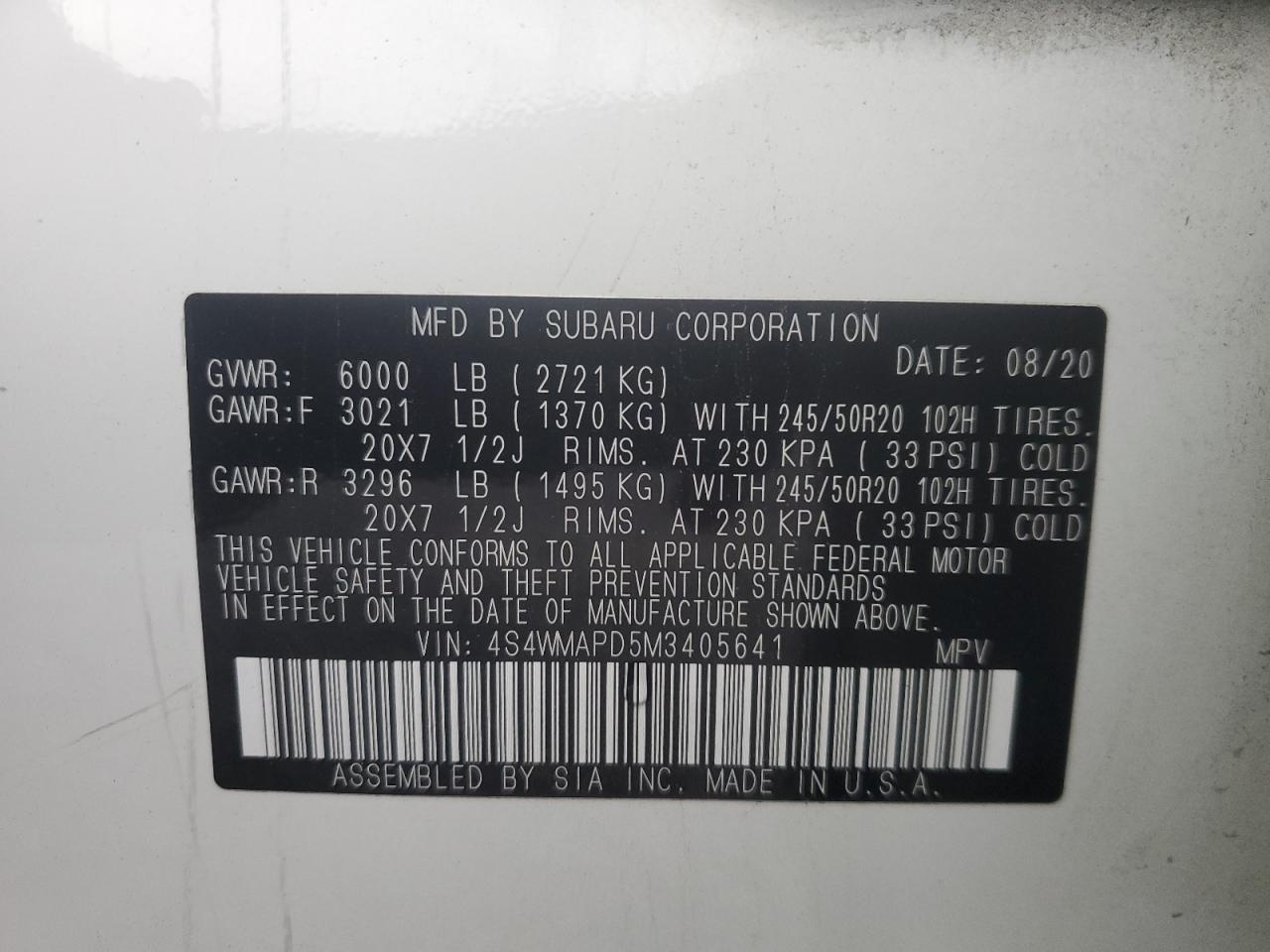 Lot #3311744724 2021 SUBARU ASCENT LIM