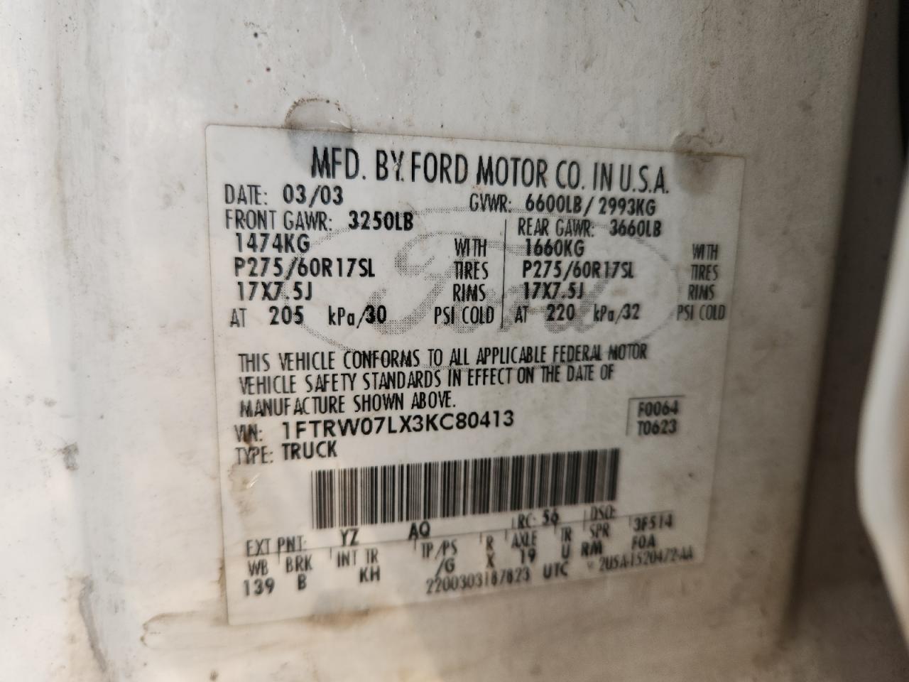 Lot #3276406656 2003 FORD F150 SUPER