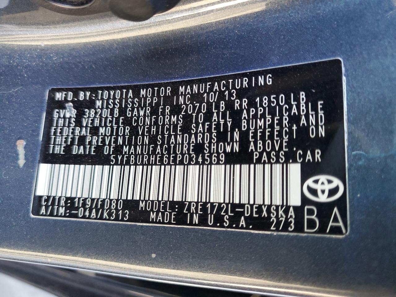 Lot #3308645498 2014 TOYOTA COROLLA L