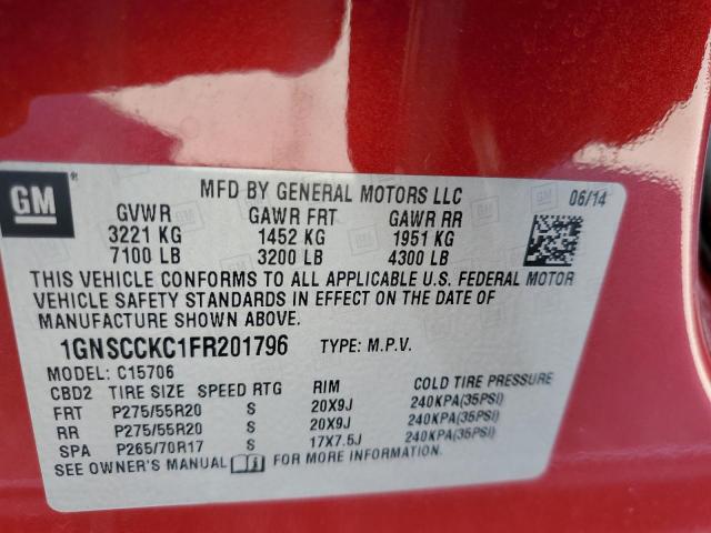 2015 CHEVROLET TAHOE C1500 LTZ 1GNSCCKC1FR201796