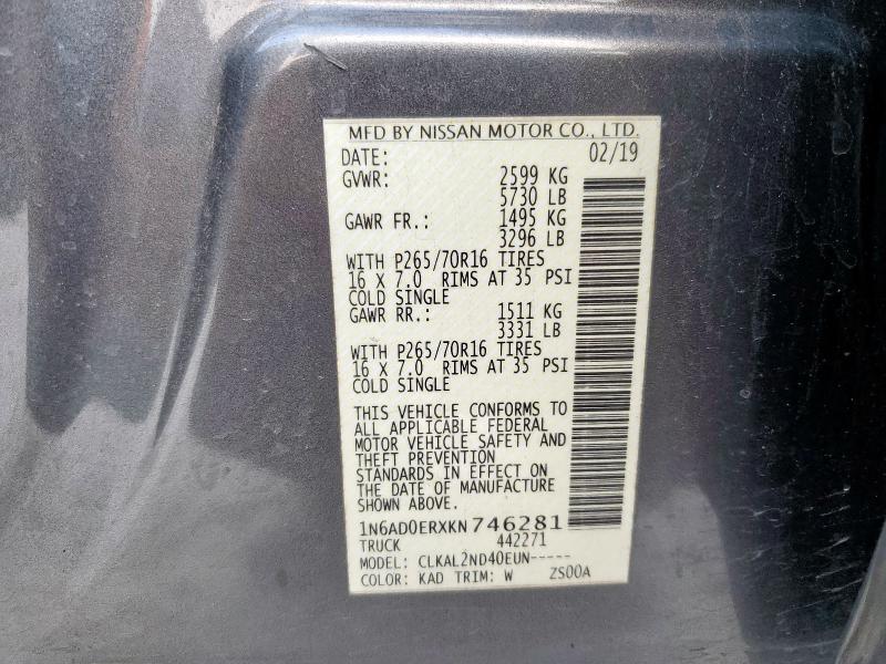 2019 NISSAN FRONTIER S - 1N6AD0ERXKN746281