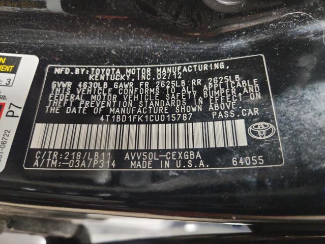 2012 TOYOTA CAMRY HYBR - 4T1BD1FK1CU015787