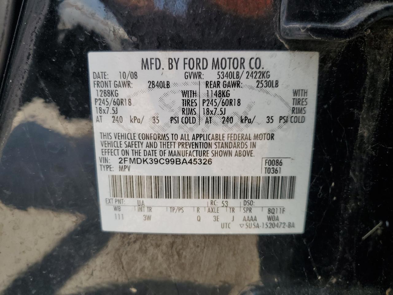 Lot #3298289040 2009 FORD EDGE LIMIT