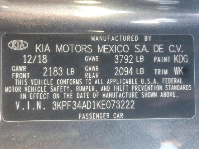 2019 KIA FORTE GT L #3294326887