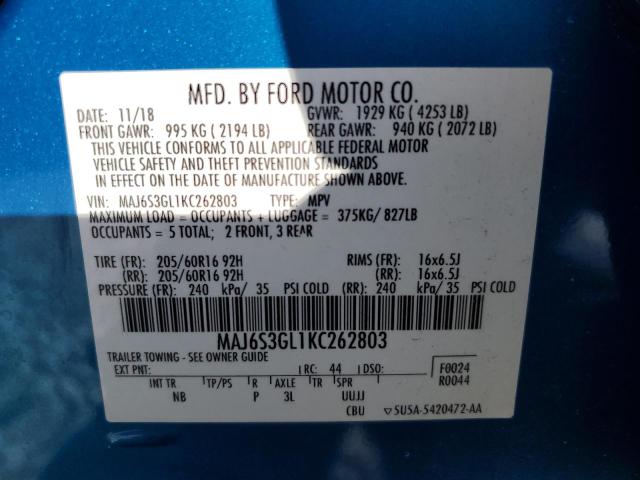 2019 FORD ECOSPORT S - MAJ6S3GL1KC262803