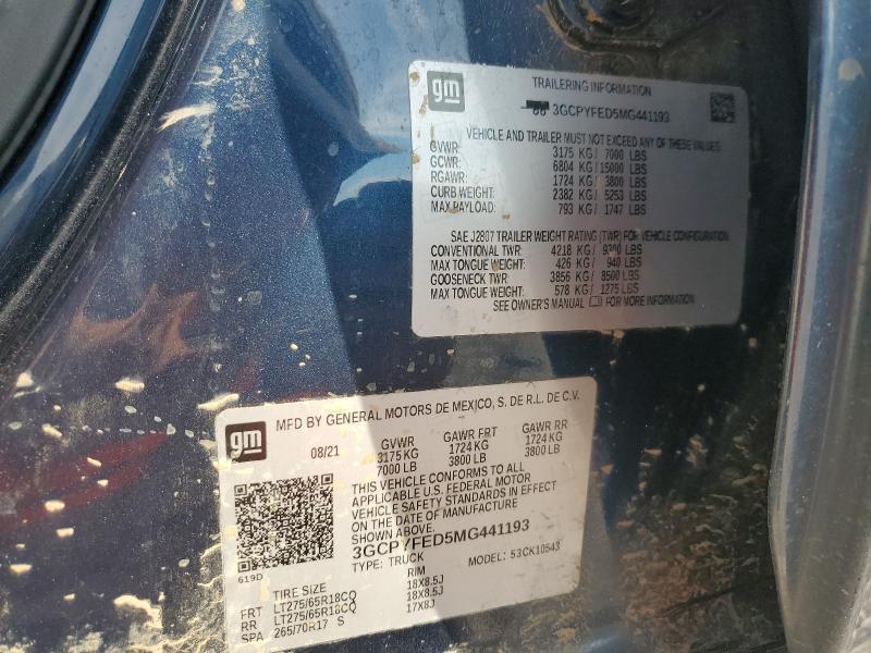 2021 CHEVROLET SILVERADO - 3GCPYFED5MG441193