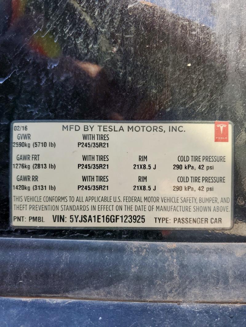 2016 TESLA MODEL S 5YJSA1E16GF123925
