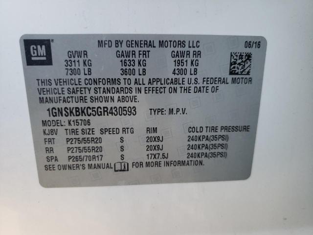 2016 CHEVROLET TAHOE K150 - 1GNSKBKC5GR430593