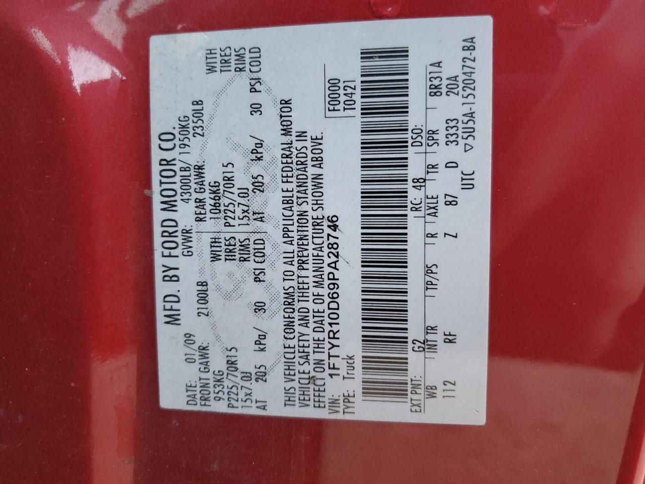 Lot #3301807329 2009 FORD RANGER