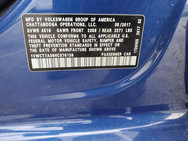 2017 VOLKSWAGEN PASSAT SEL 1VWCT7A36HC076139