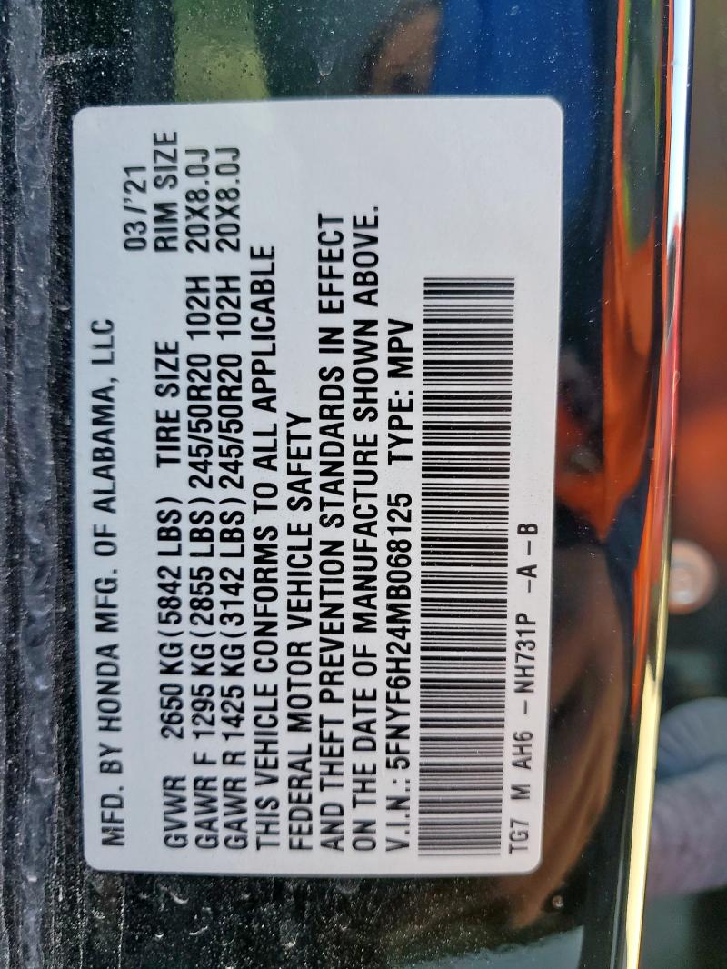 2021 HONDA PILOT SE - 5FNYF6H24MB068125