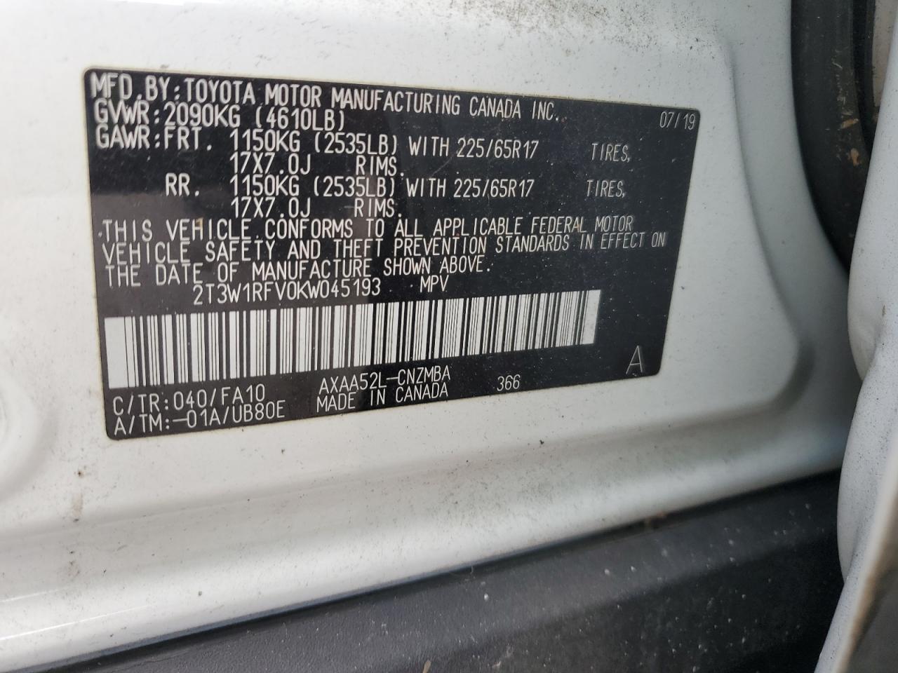 Lot #3302816916 2019 TOYOTA RAV4 XLE