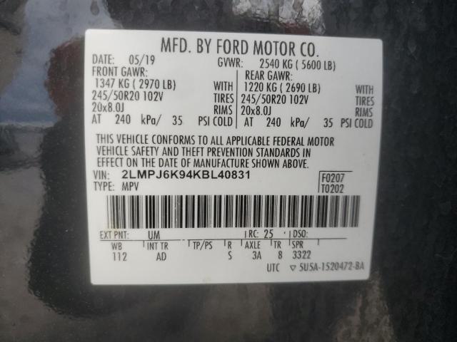 2019 LINCOLN NAUTILUS S 2LMPJ6K94KBL40831