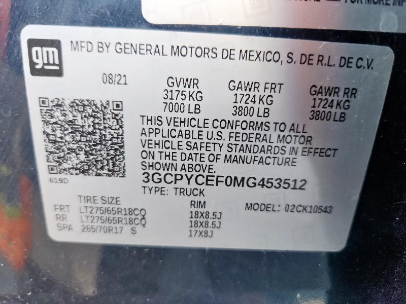 2021 CHEVROLET SILVERADO - 3GCPYCEF0MG453512