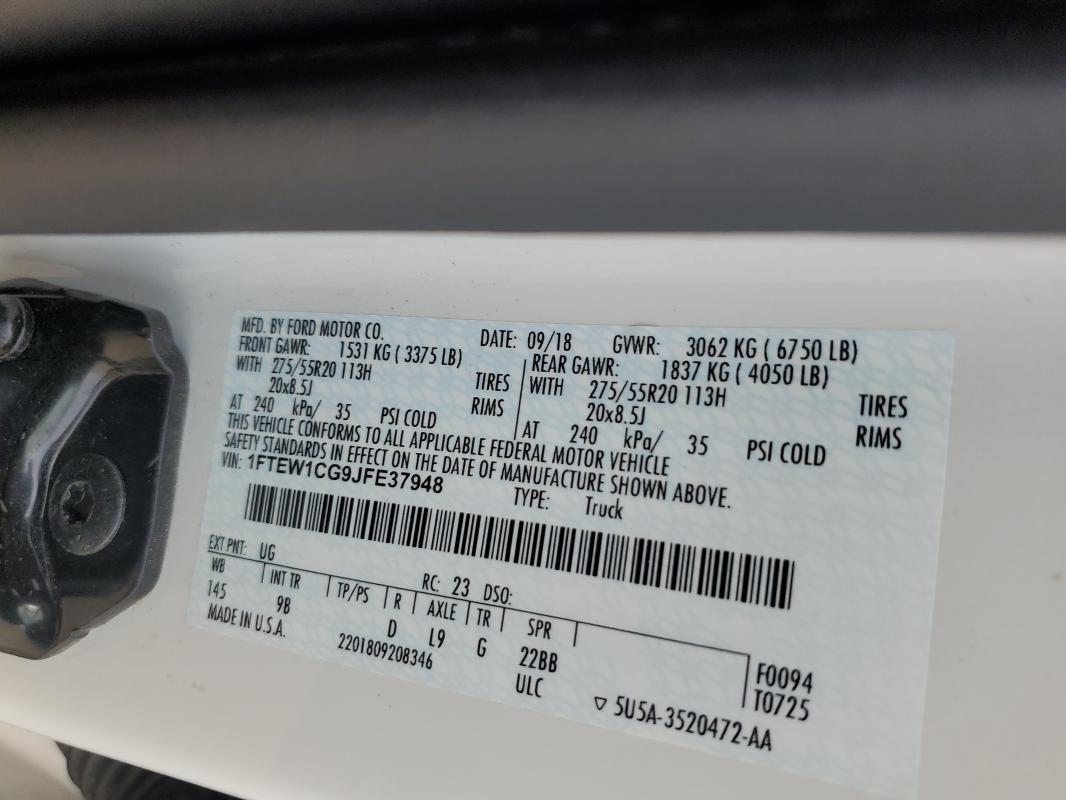 2018 FORD F150 SUPER - 1FTEW1CG9JFE37948