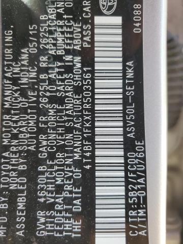 2015 TOYOTA CAMRY LE 4T4BF1FKXFR503561