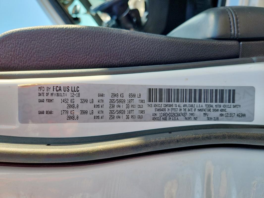 2019 DODGE DURANGO GT 1C4RDHDG2KC647437