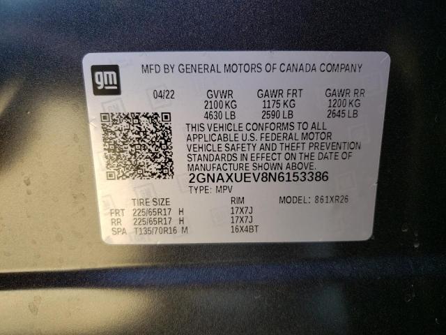 2022 CHEVROLET EQUINOX LT - 2GNAXUEV8N6153386