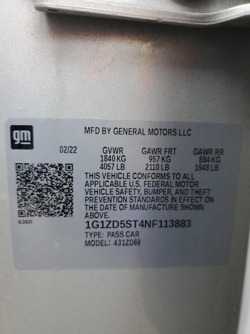 2022 CHEVROLET MALIBU LT - 1G1ZD5ST4NF113883