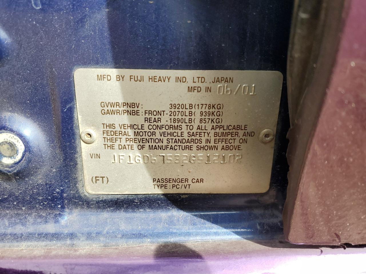 Lot #3277207927 2002 SUBARU IMPREZA RS