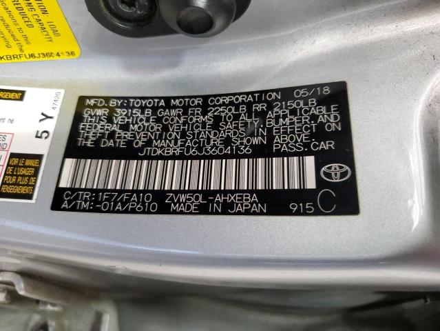 2018 TOYOTA PRIUS JTDKBRFU6J3604136