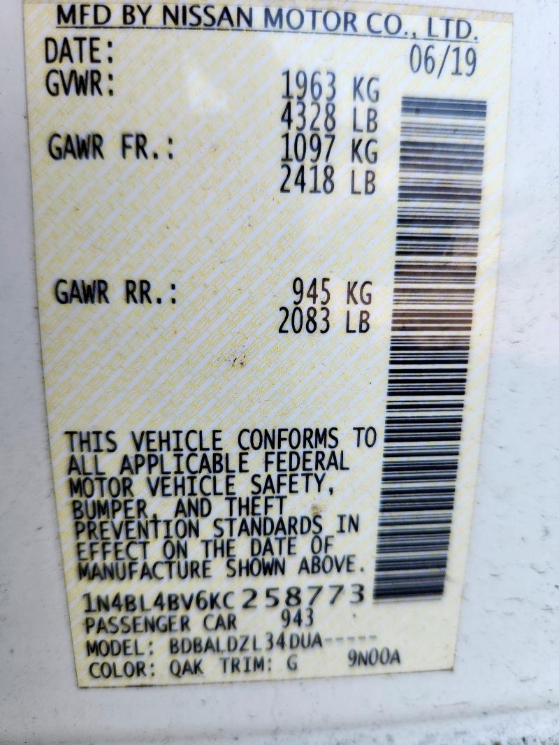 2019 NISSAN ALTIMA S #3268989046