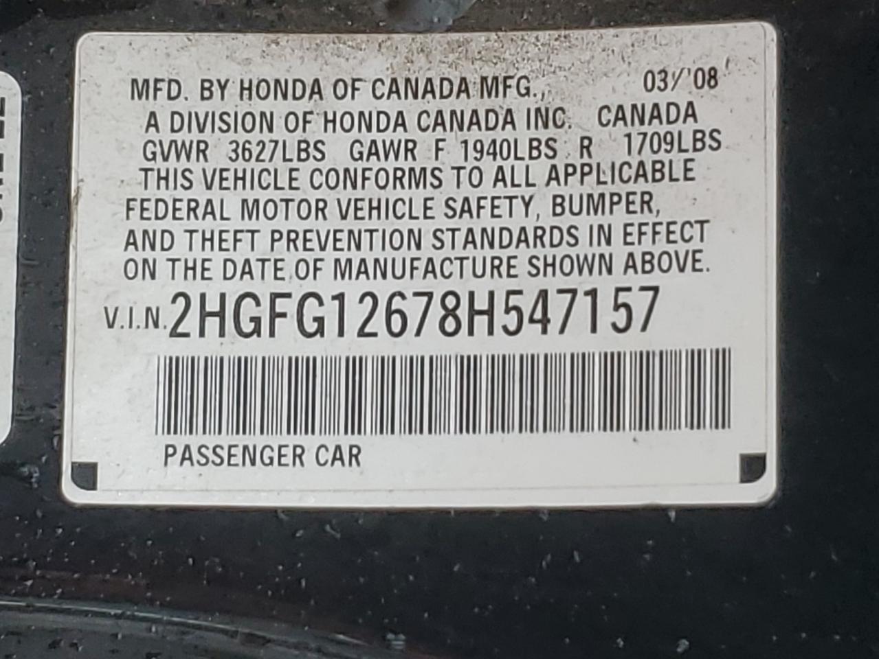 Lot #3274939502 2008 HONDA CIVIC LX