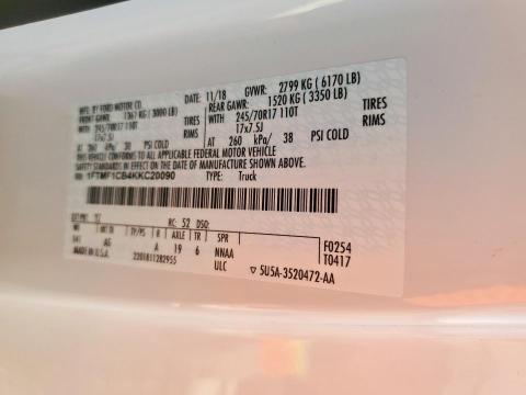 2019 FORD F150 1FTMF1CB4KKC20090