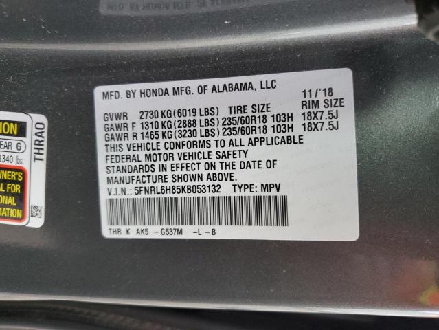 2019 HONDA ODYSSEY TO 5FNRL6H85KB053132