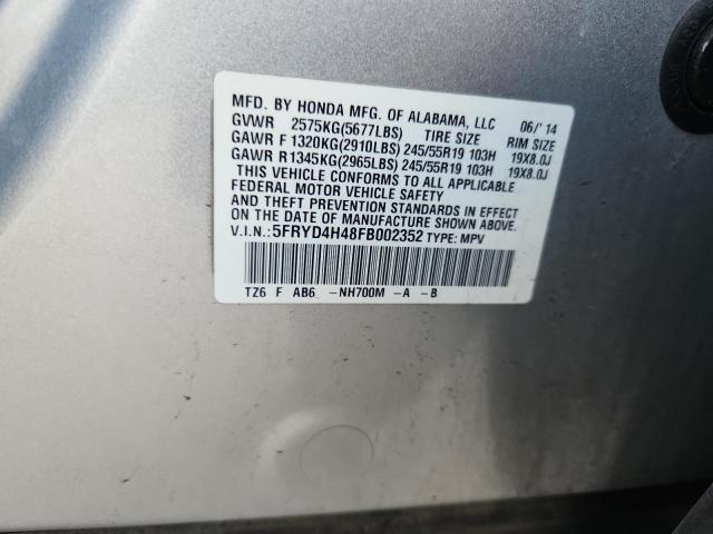 2015 ACURA MDX TECHNO 5FRYD4H48FB002352