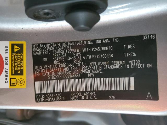 2016 TOYOTA HIGHLANDER 5TDZKRFH0GS144884