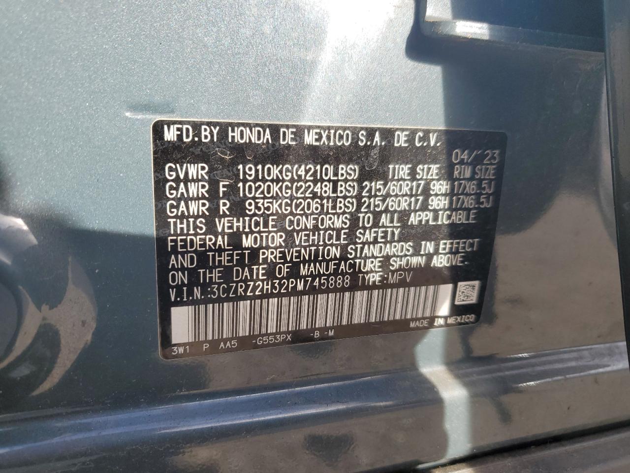 Lot #3311719234 2023 HONDA HR-V LX