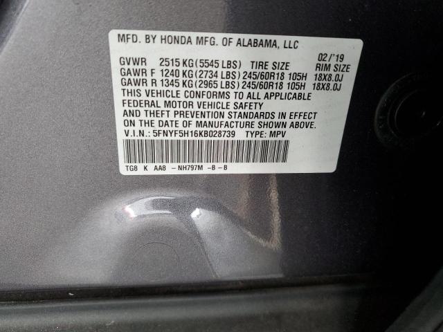 2019 HONDA PILOT LX 5FNYF5H16KB028739