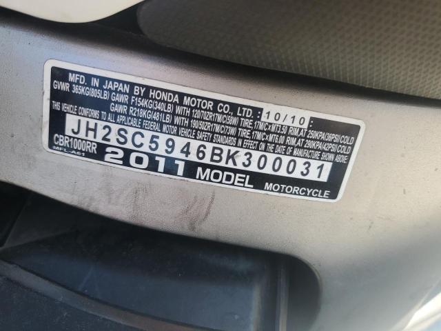 2011 HONDA CBR1000 RR JH2SC5946BK300031