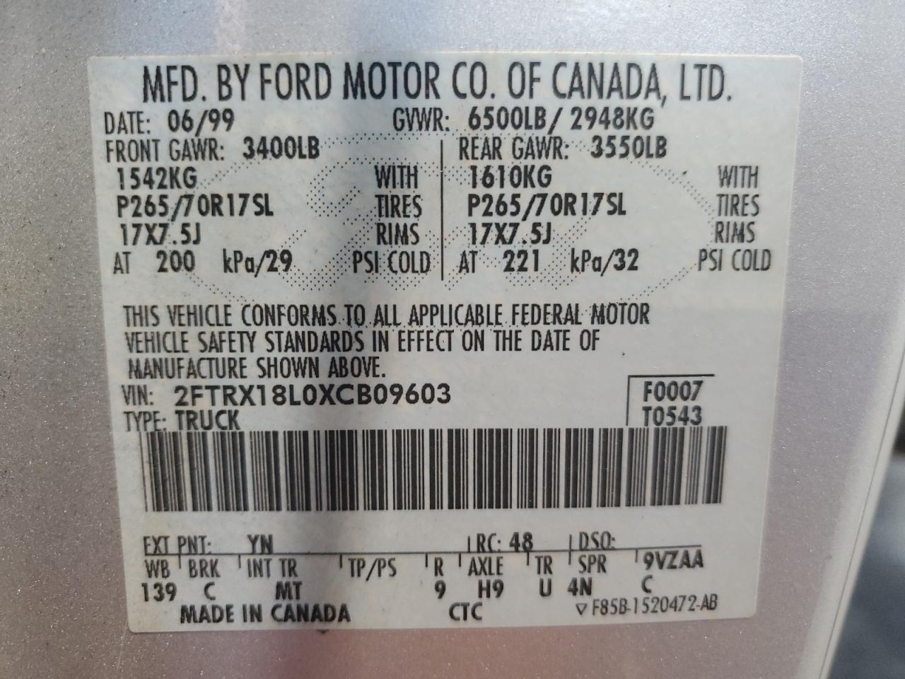 Lot #3308347047 1999 FORD F150