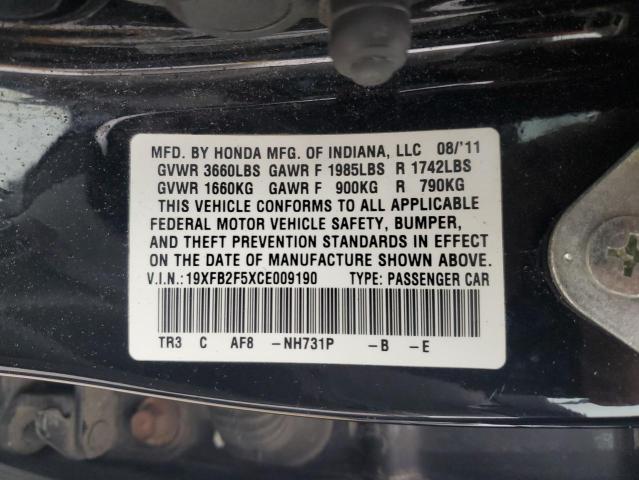 2012 HONDA CIVIC - 19XFB2F5XCE009190