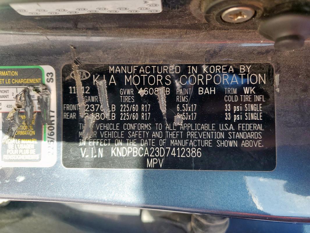 2013 KIA SPORTAGE L - KNDPBCA23D7412386