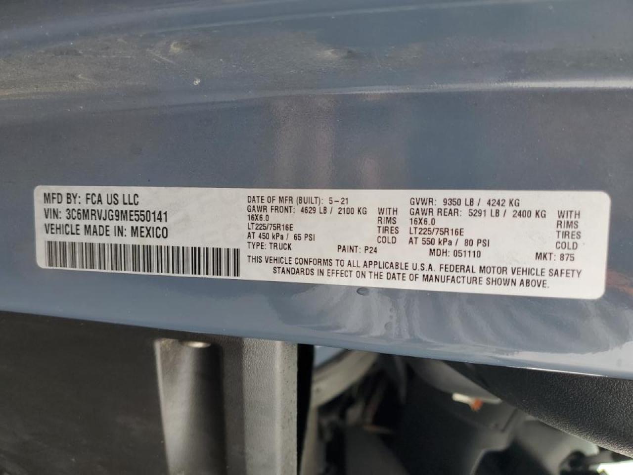 Lot #3310445315 2021 RAM PROMASTER