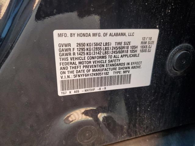 2019 HONDA PILOT LX 5FNYF6H12KB051182