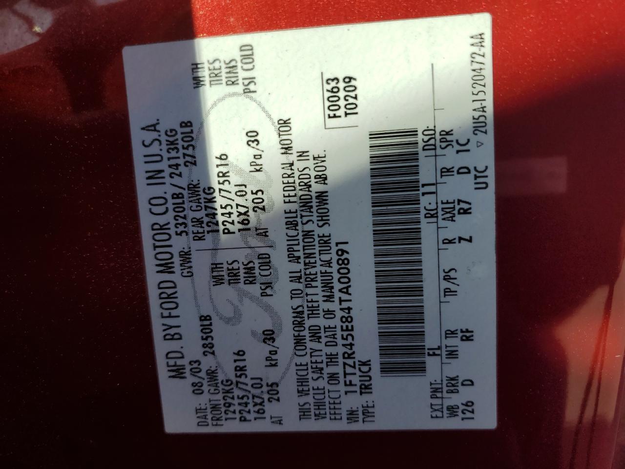 Lot #3268364278 2004 FORD RANGER SUP