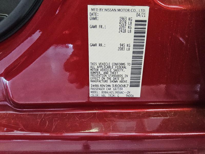 2021 NISSAN ALTIMA SV - 1N4BL4DV1MN380087