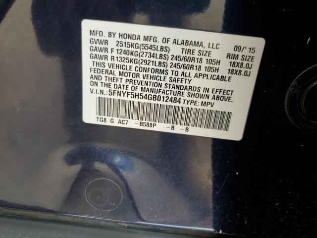 2016 HONDA PILOT EXL #3281750904