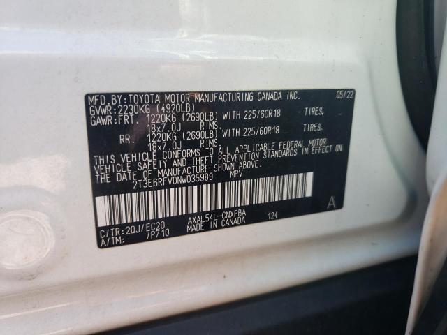 2022 TOYOTA RAV4 XSE 2T3E6RFV0NW035989