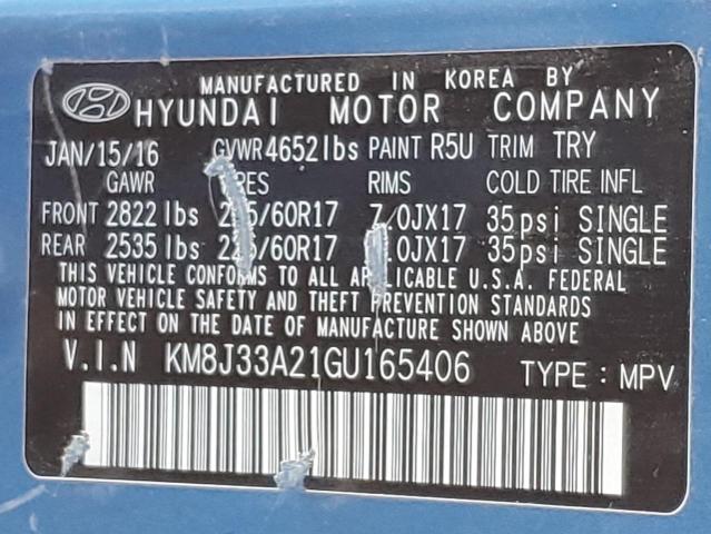 2016 HYUNDAI TUCSON LIM - KM8J33A21GU165406