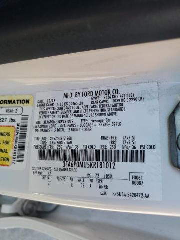 2019 FORD FUSION SEL #3309444984