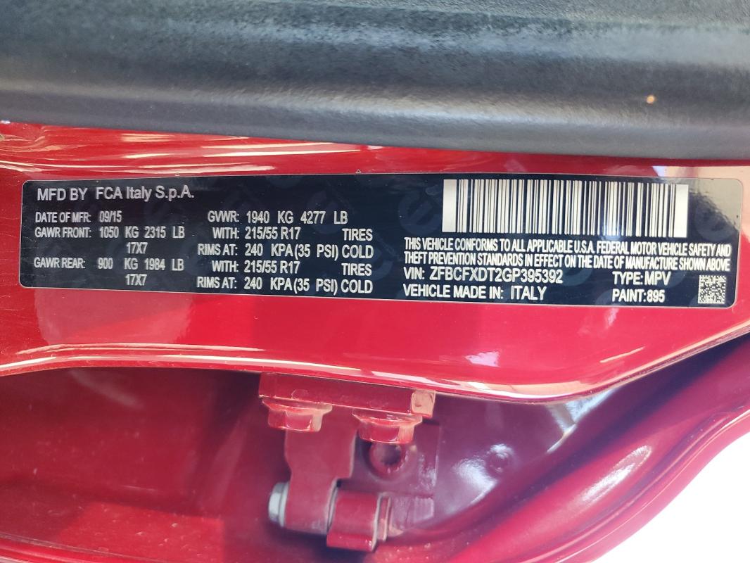 2016 FIAT 500X LOUNG ZFBCFXDT2GP395392