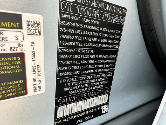 2021 LAND ROVER RANGE ROVE SALWR2SE1MA761228